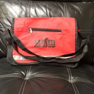 NEWSIES Lightweight Black & Red Messenger Bag with Logo & Zipper